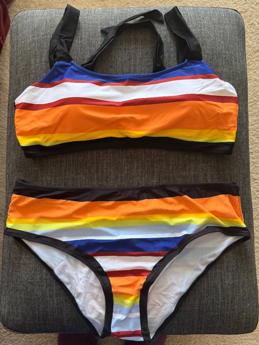 Women’s XL Multicolor Striped 2 Piece Bikini Swimsuit Padded New